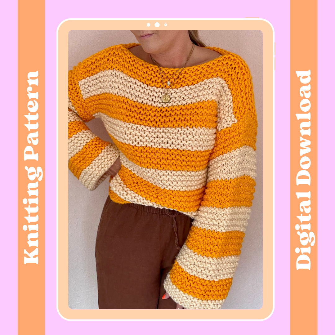 Stripe beginner jumper knitting pattern | digital knitting pattern | beginner friendly
