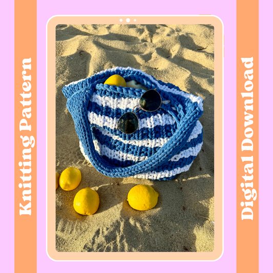 Chunky cotton beach bag knitting pattern | summer knit project | Skiathos beach bag pattern | digital knitting patten