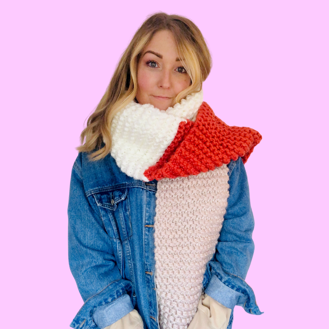 triple colour scarf knitting pattern