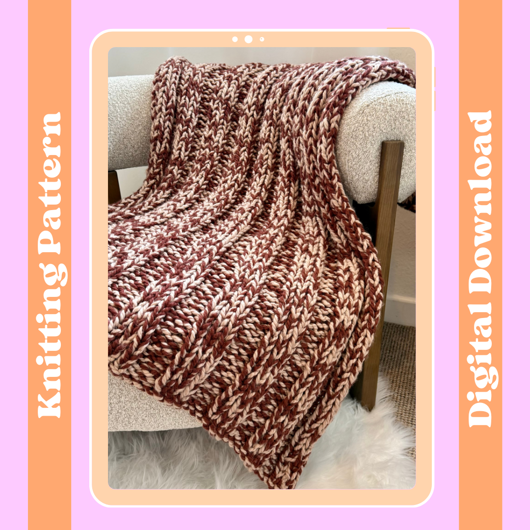 two tone chunky blanket knitting pattern | digital knitting pattern | beginner friendly