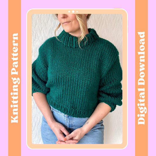 chunky cropped jumper digital knitting pattern | beginner friendly |