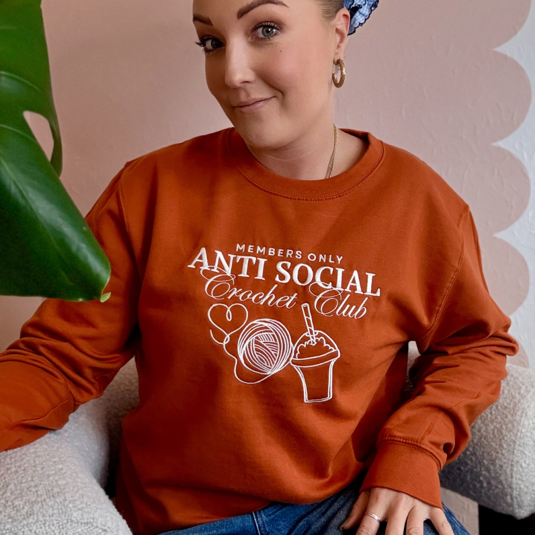 Embroidered sweatshirt - Anti Social Knitting Club or Crochet club - gift for knitter - gift for crocheter