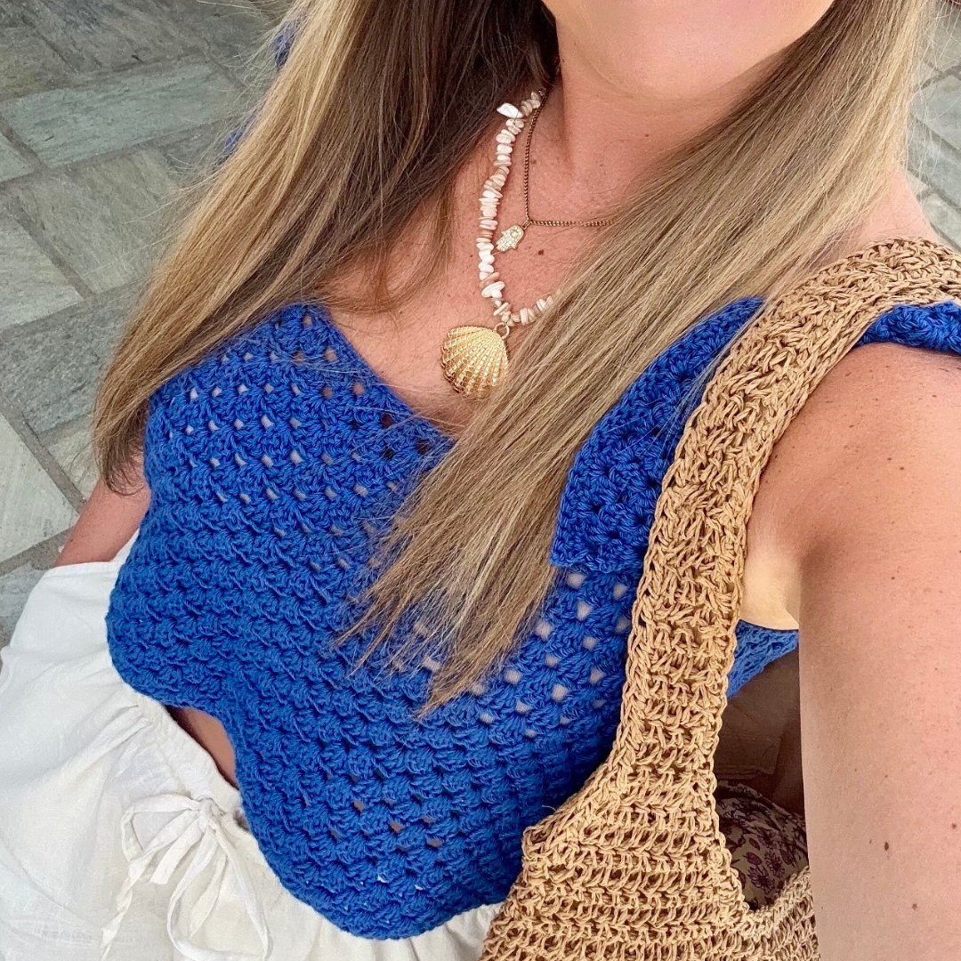 Summer crochet top pattern | digital crochet pattern | confident beginner level | Santorini Shell Top Pattern