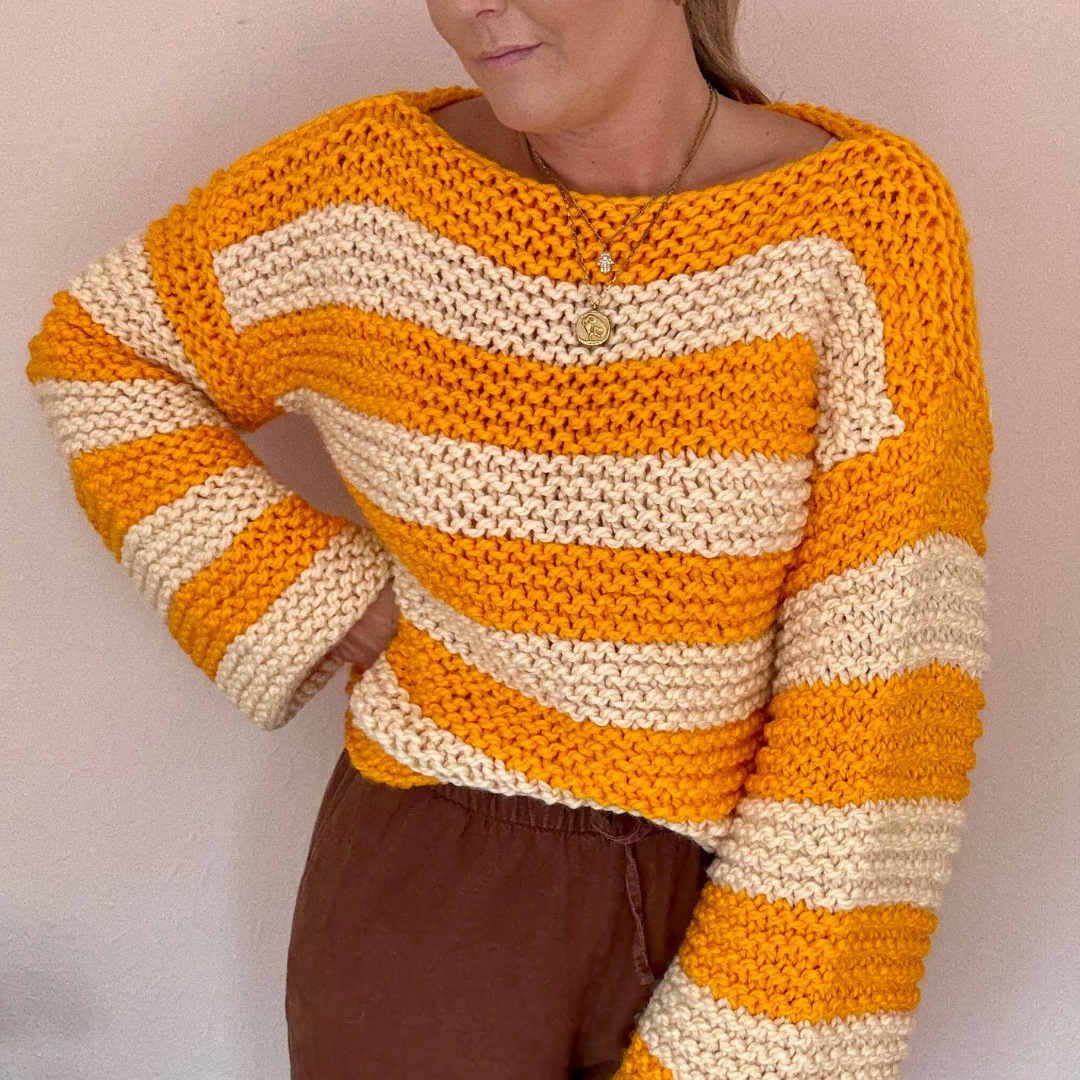 Stripe beginner jumper knitting pattern | digital knitting pattern | beginner friendly