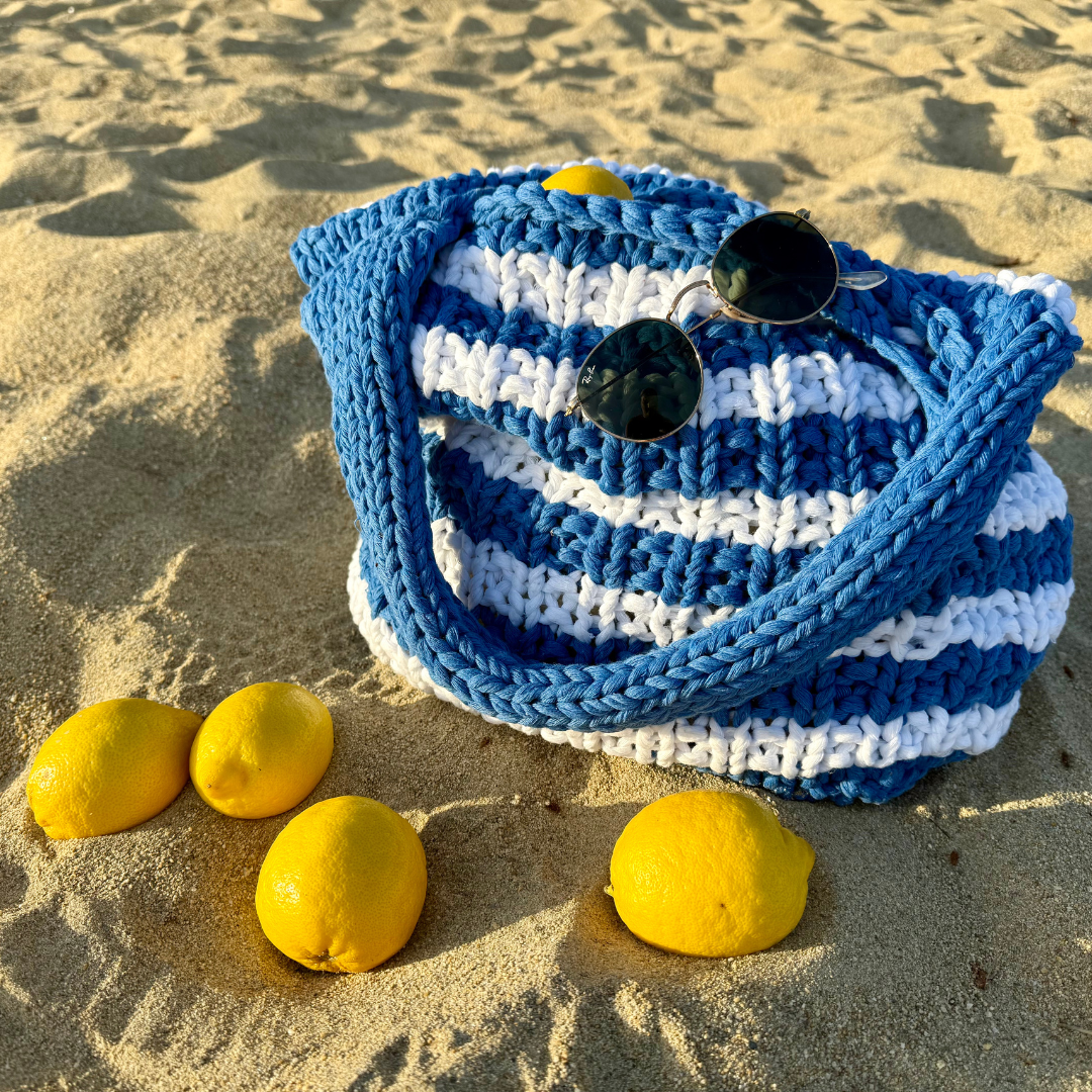Cotton beach bag knit kit | recycled chunky cotton | beginner knitting kit | summer knit kit