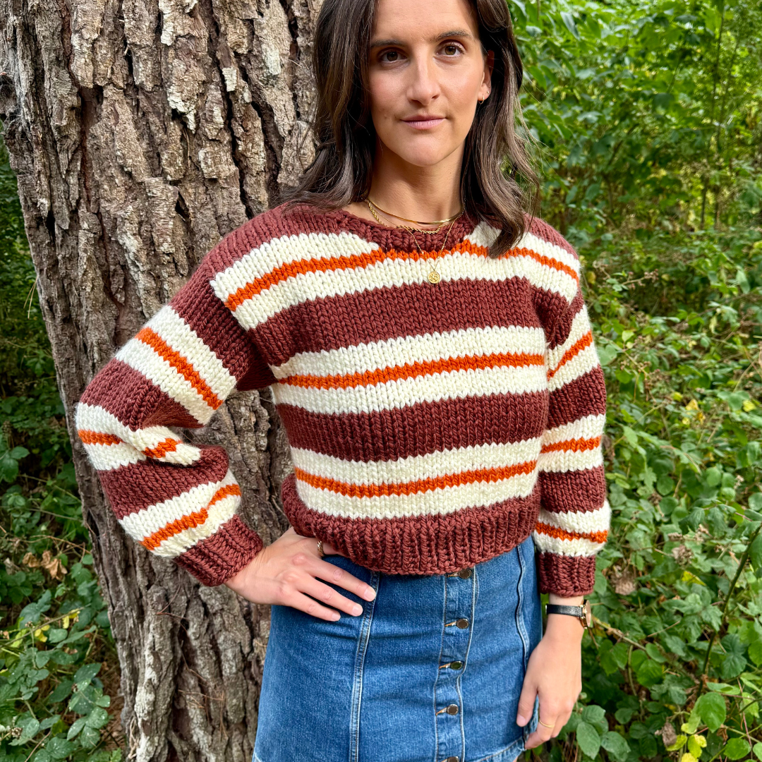 Stripe Caitlin jumper knitting kit | confident beginner knit kit | sweater knitting kit