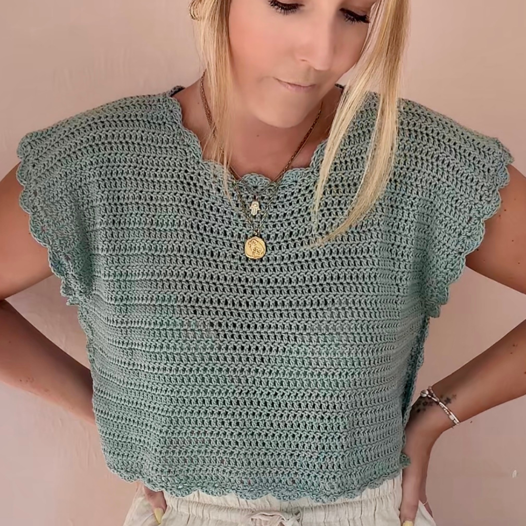 Summer crochet top | Cropped Crochet Tee | Hallie Tee | Beginner Crochet Kit