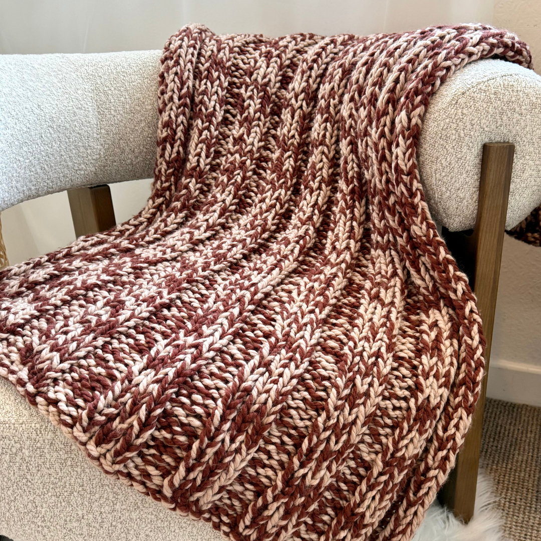 two tone chunky blanket knitting pattern | digital knitting pattern | beginner friendly