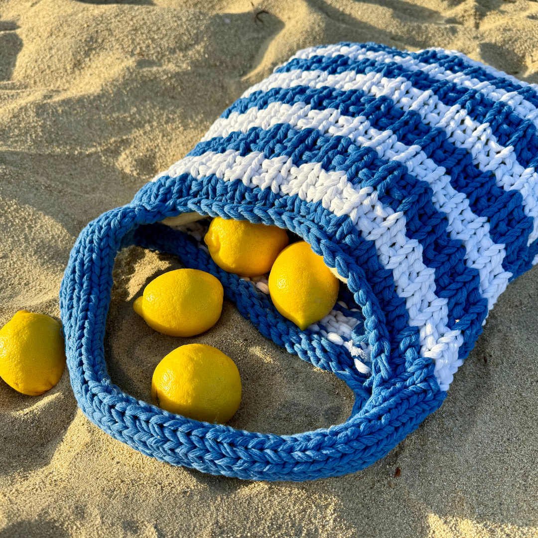 Chunky cotton beach bag knitting pattern | summer knit project | Skiathos beach bag pattern | digital knitting patten