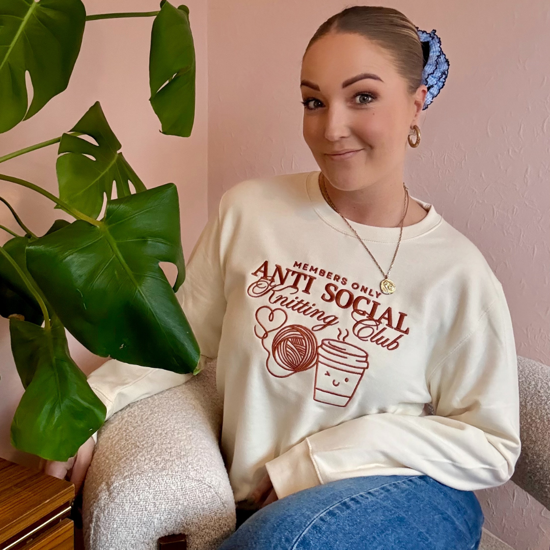Embroidered sweatshirt - Anti Social Knitting Club or Crochet club - gift for knitter - gift for crocheter