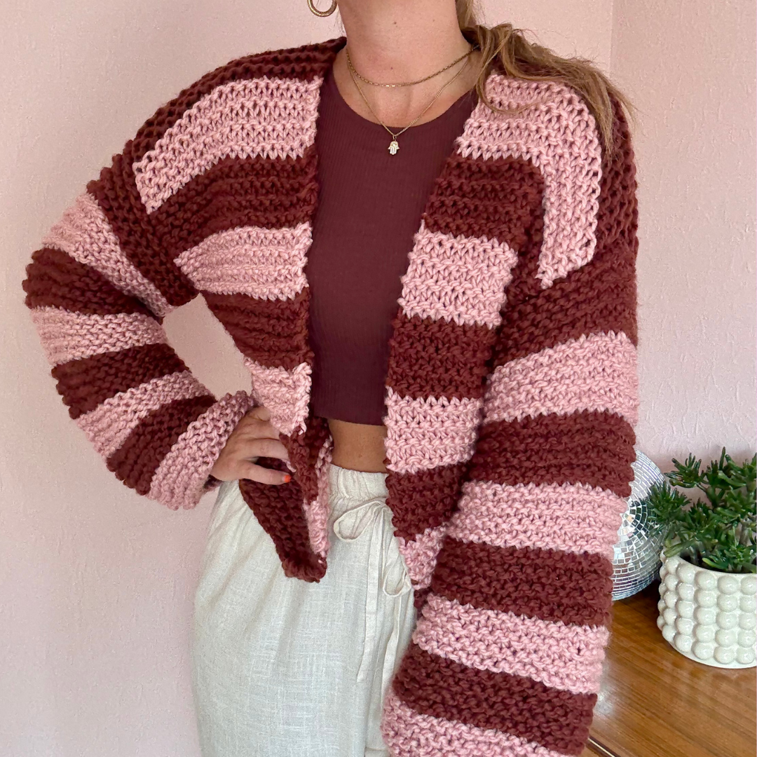 Stripe Beginner cardigan knitting kit | easy cardigan knit kit | chunky cardigan kit | beginner friendly