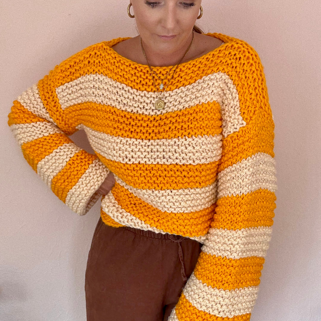 Stripe beginner jumper knitting pattern | digital knitting pattern | beginner friendly