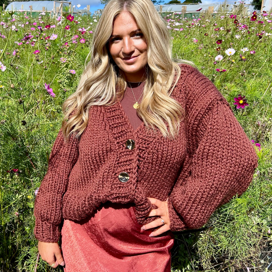 Chloe cardigan knit kit | chunk v-neck cardigan knitting kit | beginner friendly