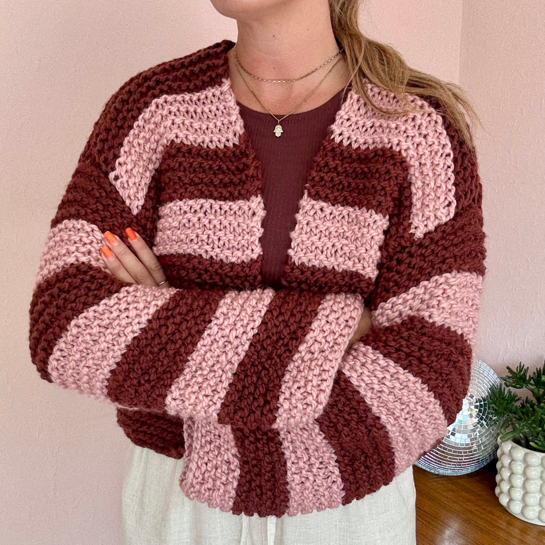 Stripe Beginner cardigan knitting kit | easy cardigan knit kit | chunky cardigan kit | beginner friendly