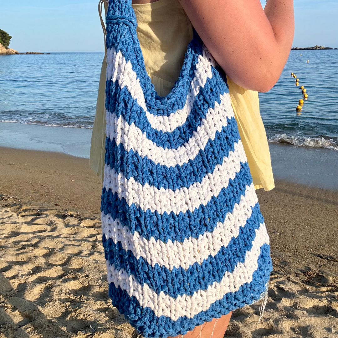 Chunky cotton beach bag knitting pattern | summer knit project | Skiathos beach bag pattern | digital knitting patten