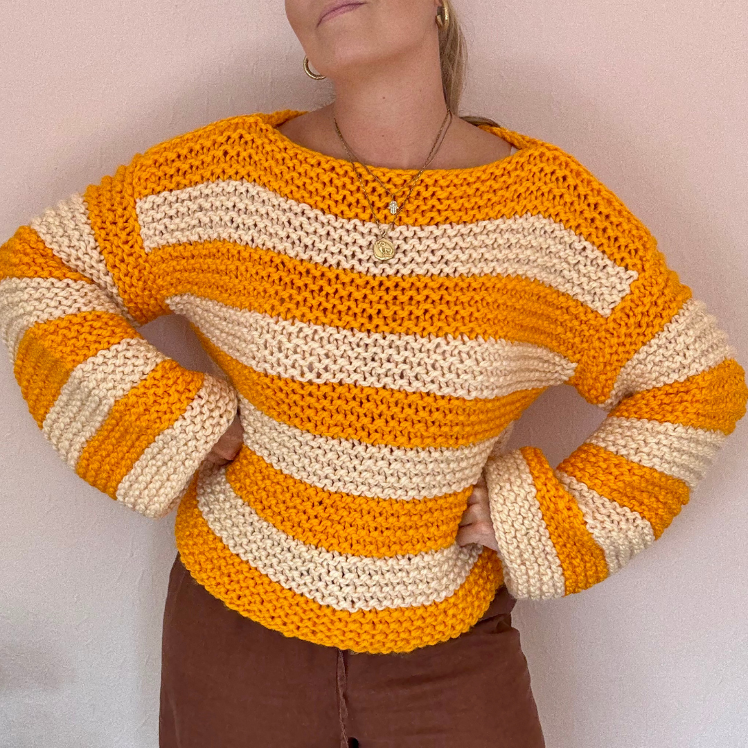 Stripe beginner jumper knitting pattern | digital knitting pattern | beginner friendly