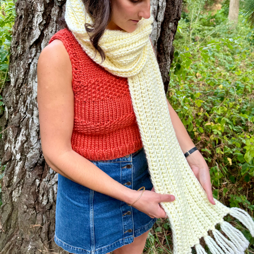 crochet tassel scarf | beginner friendly crochet | chunky crochet scarf with tassels