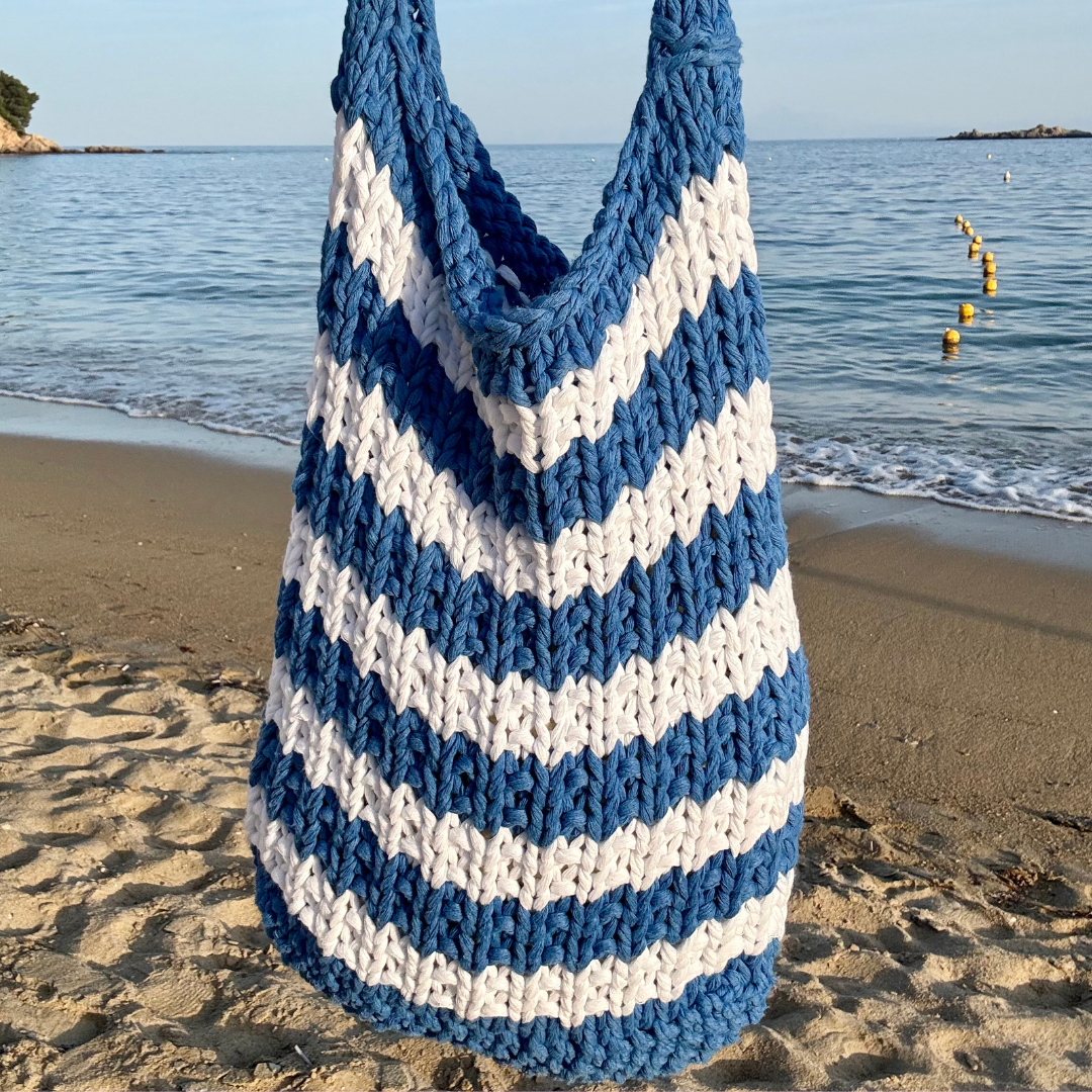 Chunky cotton beach bag knitting pattern | summer knit project | Skiathos beach bag pattern | digital knitting patten