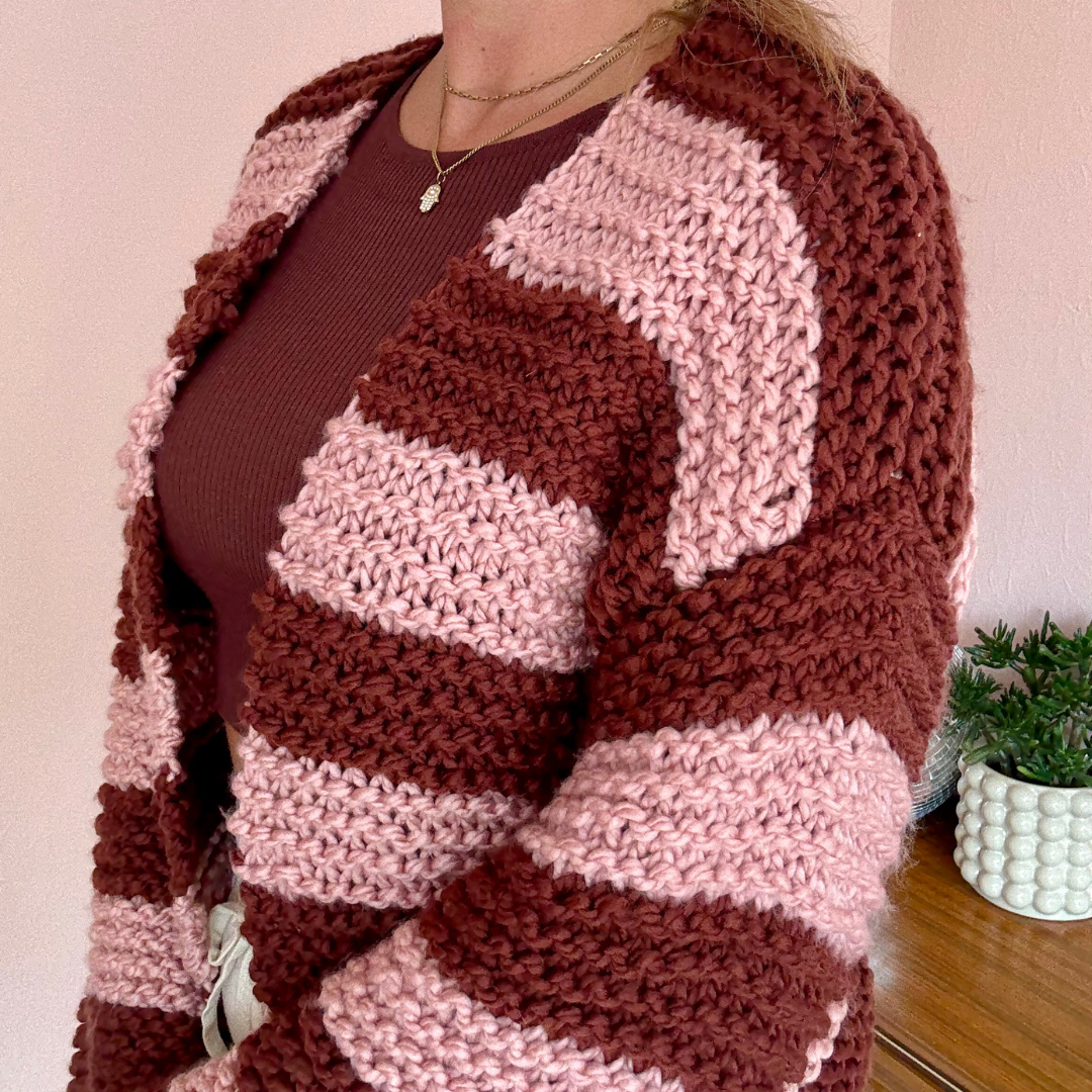 Stripe Beginner cardigan knitting kit | easy cardigan knit kit | chunky cardigan kit | beginner friendly