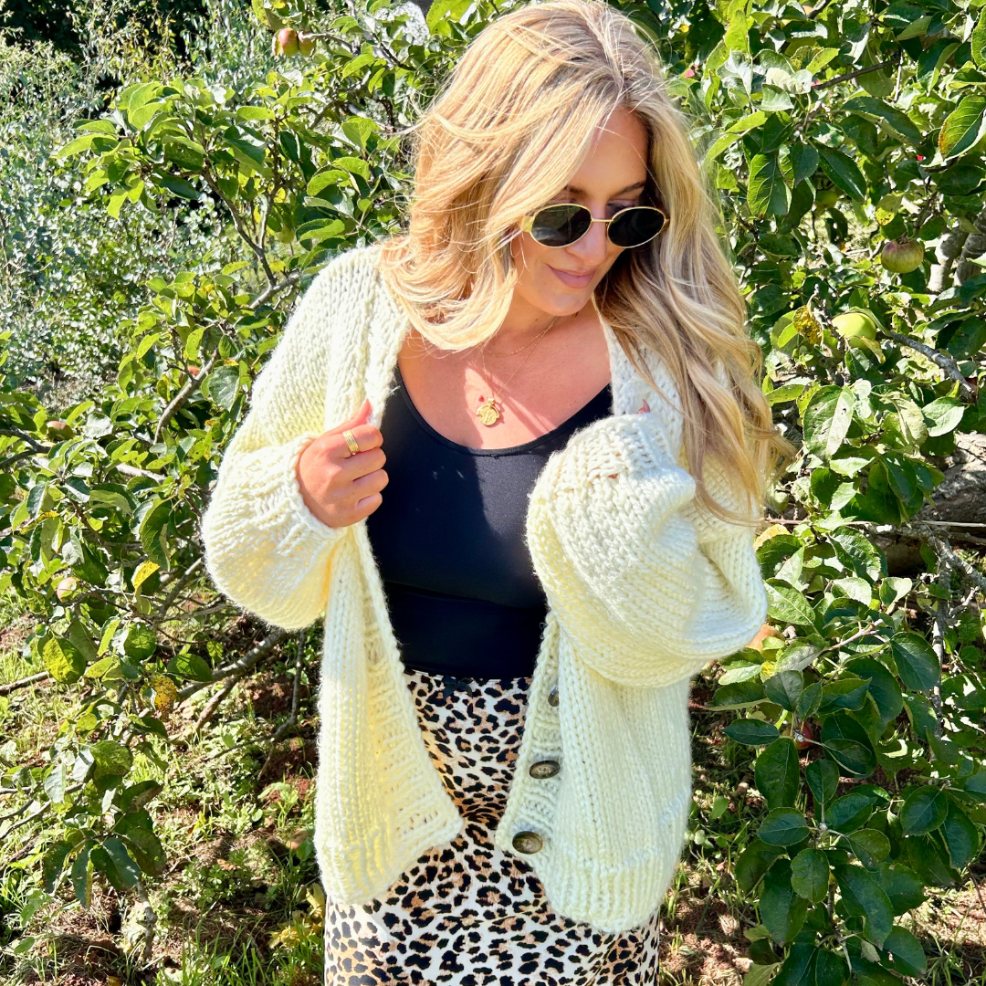 Chloe cardigan knit kit | chunk v-neck cardigan knitting kit | beginner friendly