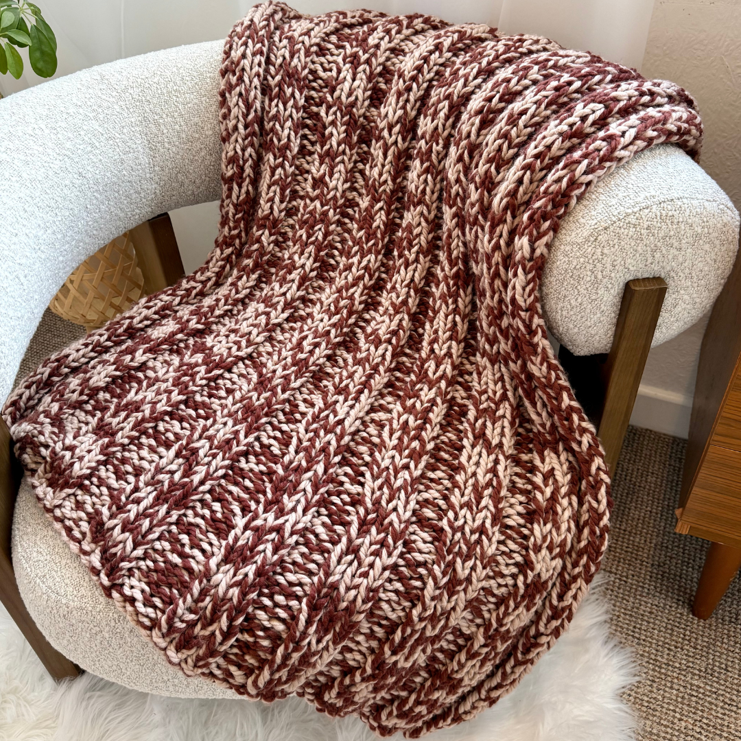 two tone chunky blanket knitting pattern | digital knitting pattern | beginner friendly