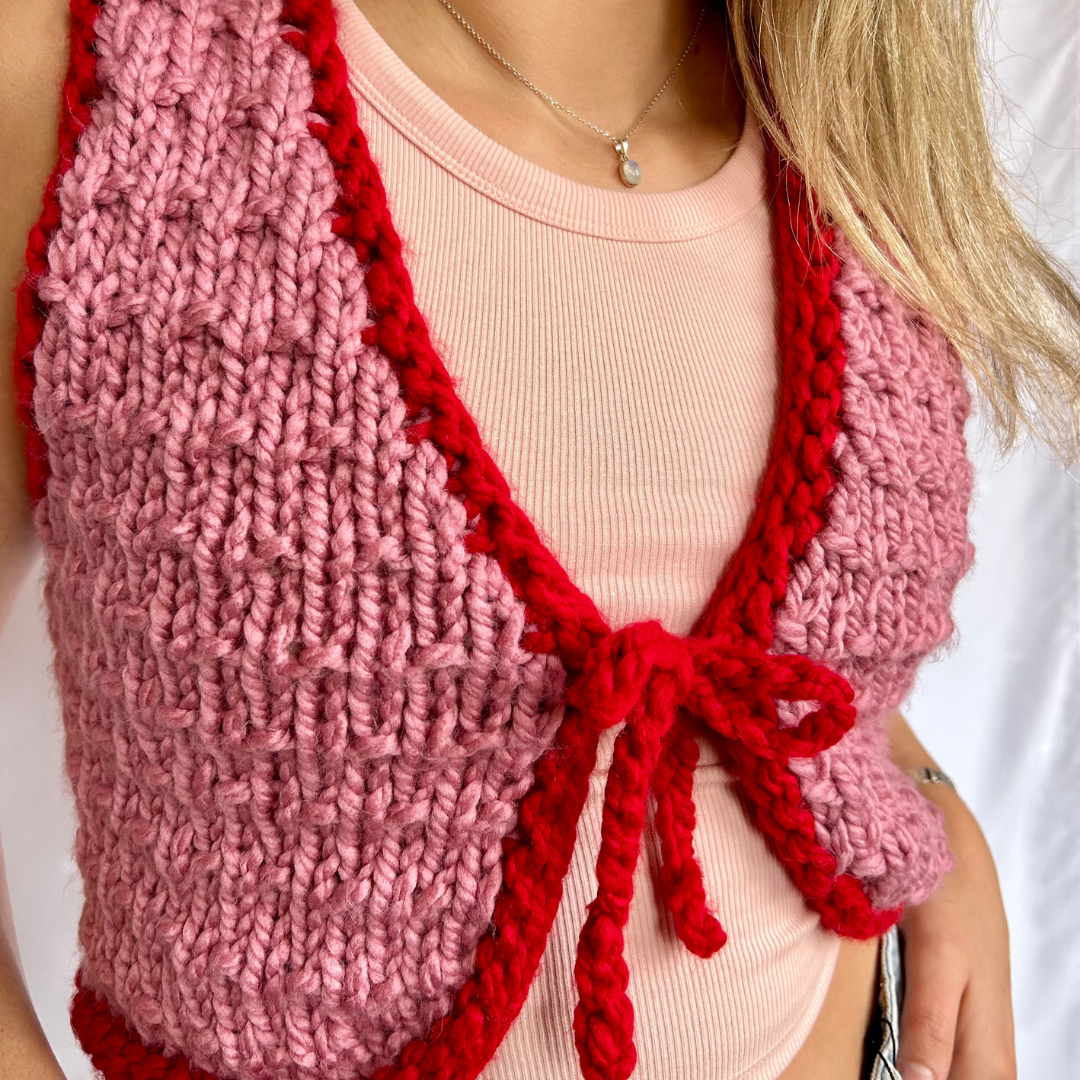 The Georgia Waistcoat - Chunky textured waistcoat digital knitting pattern