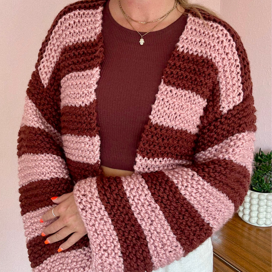Stripe Beginner cardigan knitting kit | easy cardigan knit kit | chunky cardigan kit | beginner friendly