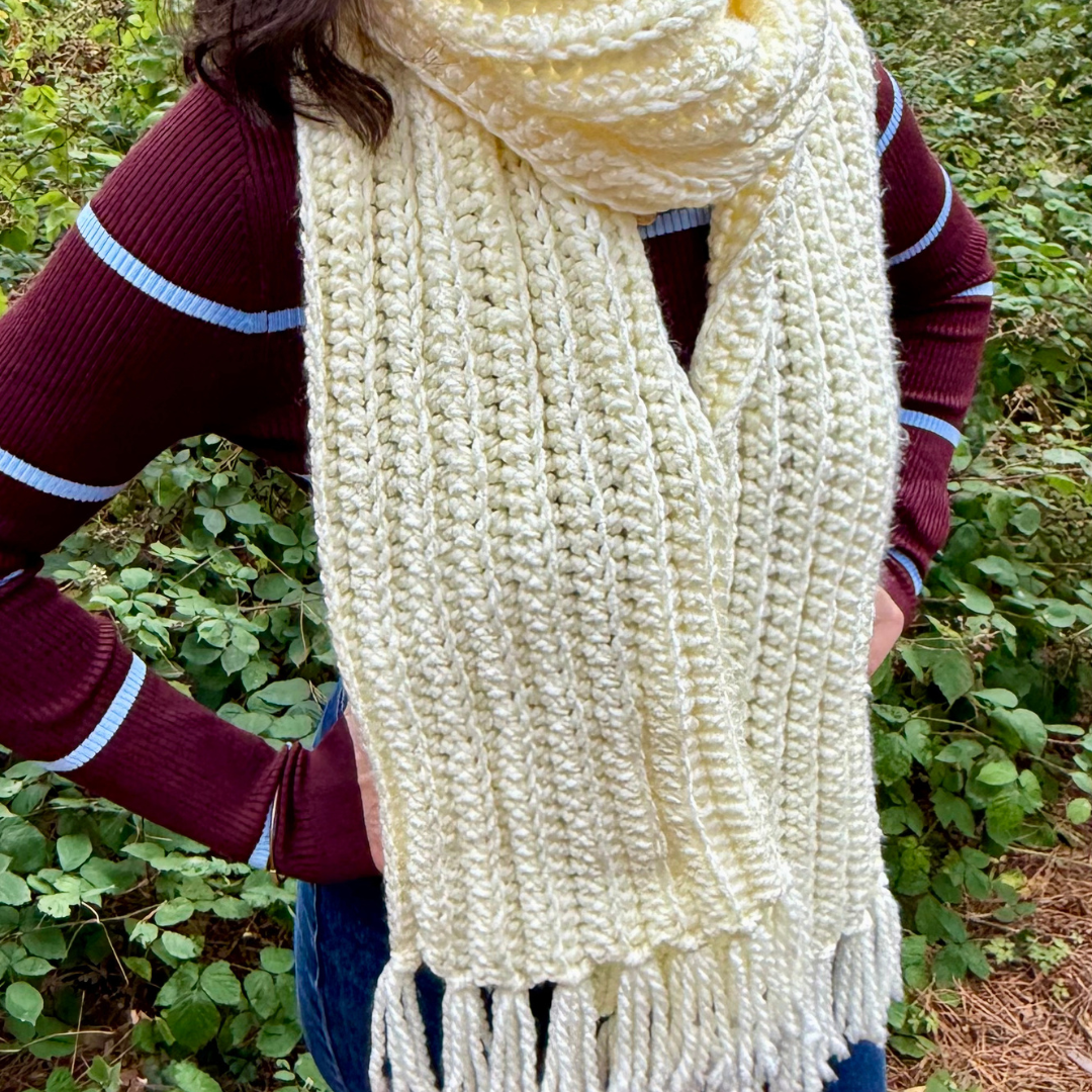 crochet tassel scarf | beginner friendly crochet | chunky crochet scarf with tassels