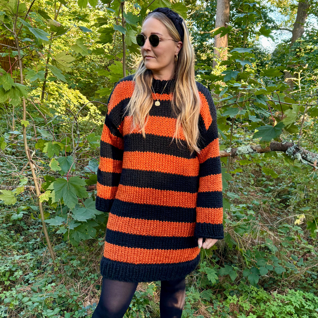 chunky stripe jumper dress knitting kit | beginner friendly knit kit | stripe jumper dress knit kit