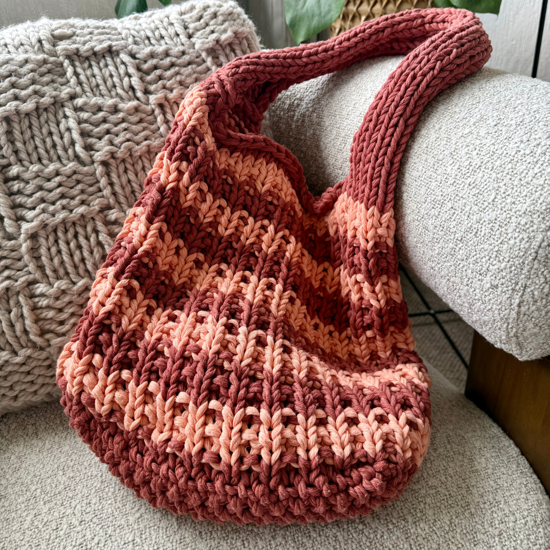 Cotton beach bag knit kit | recycled chunky cotton | beginner knitting kit | summer knit kit