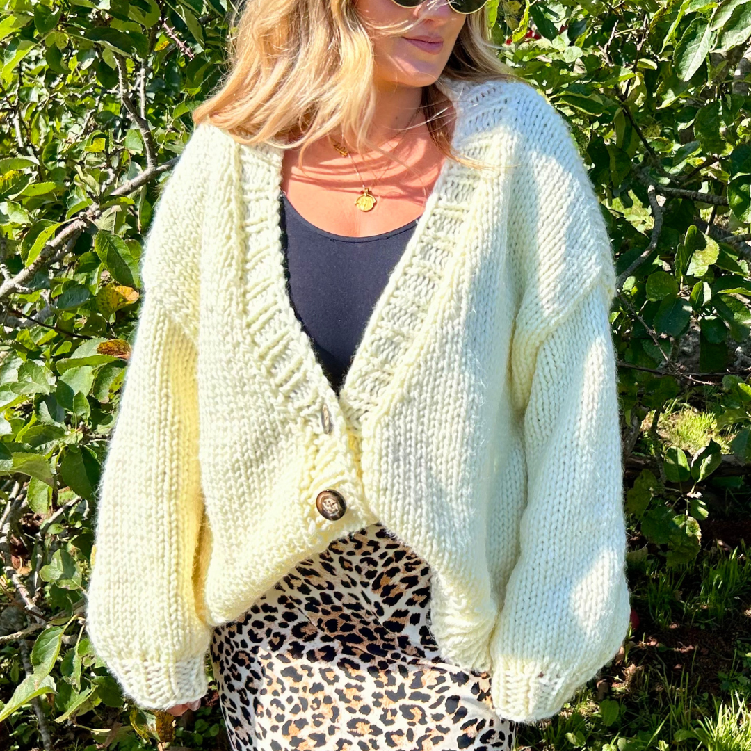 Chloe cardigan knit kit | chunk v-neck cardigan knitting kit | beginner friendly