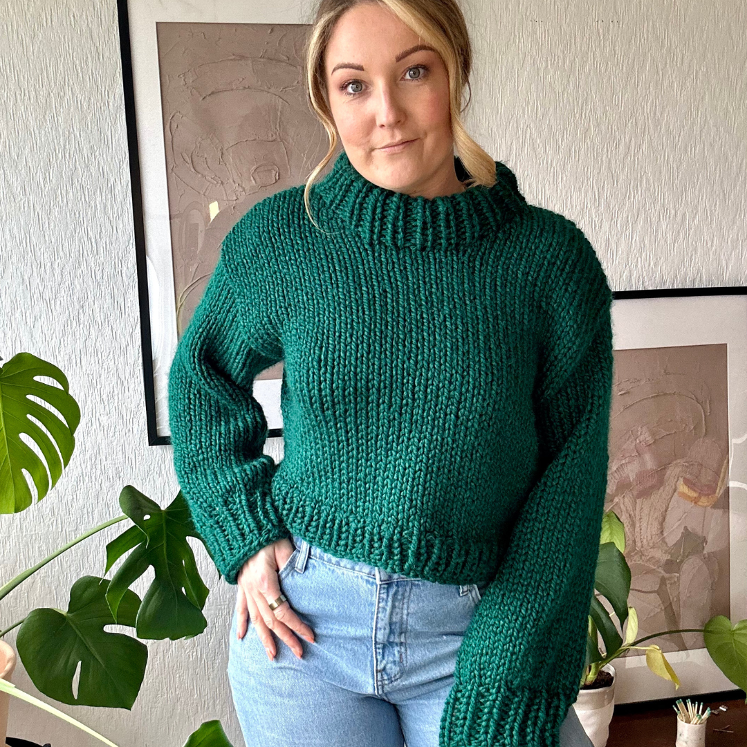chunky cropped jumper digital knitting pattern | beginner friendly |
