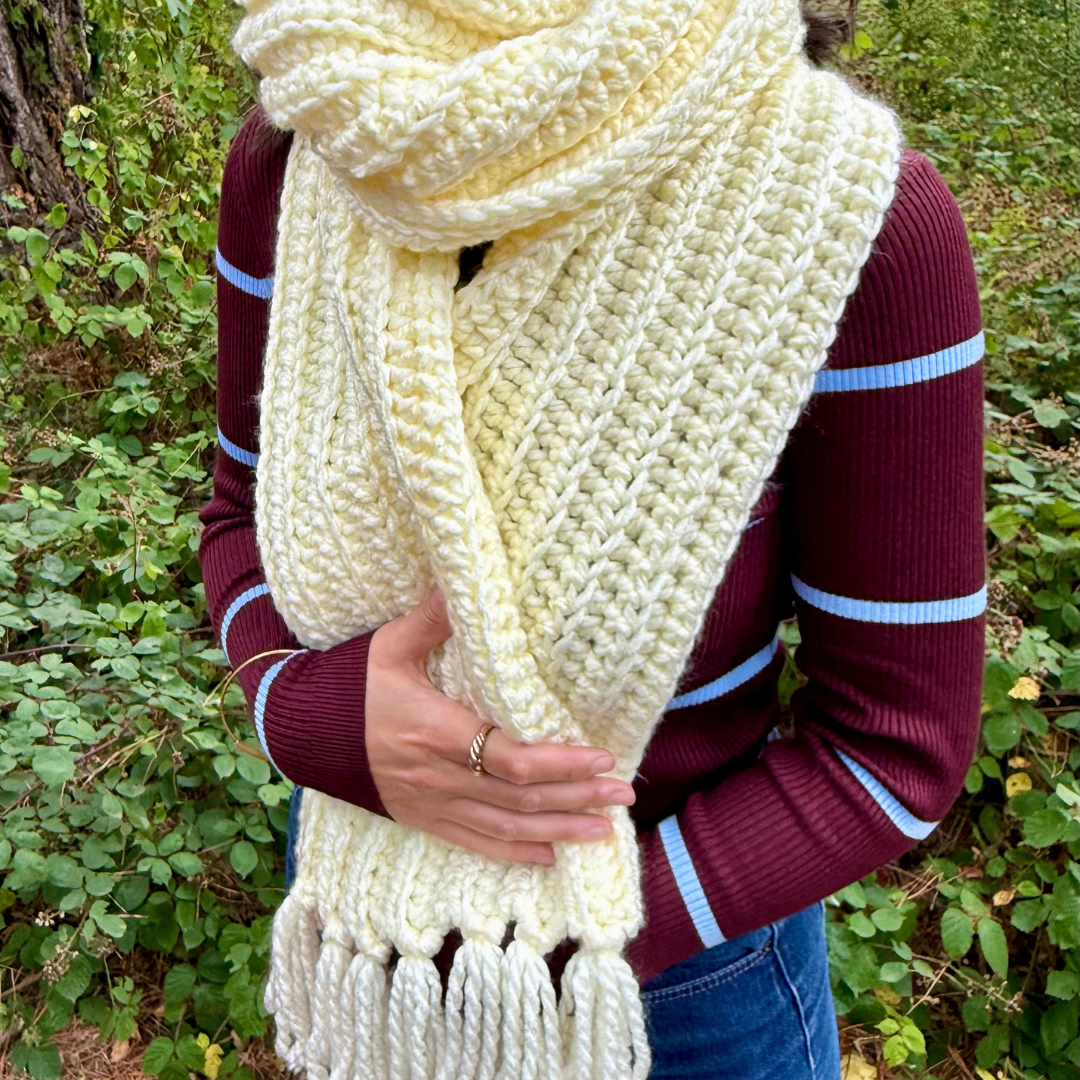 crochet tassel scarf | beginner friendly crochet | chunky crochet scarf with tassels