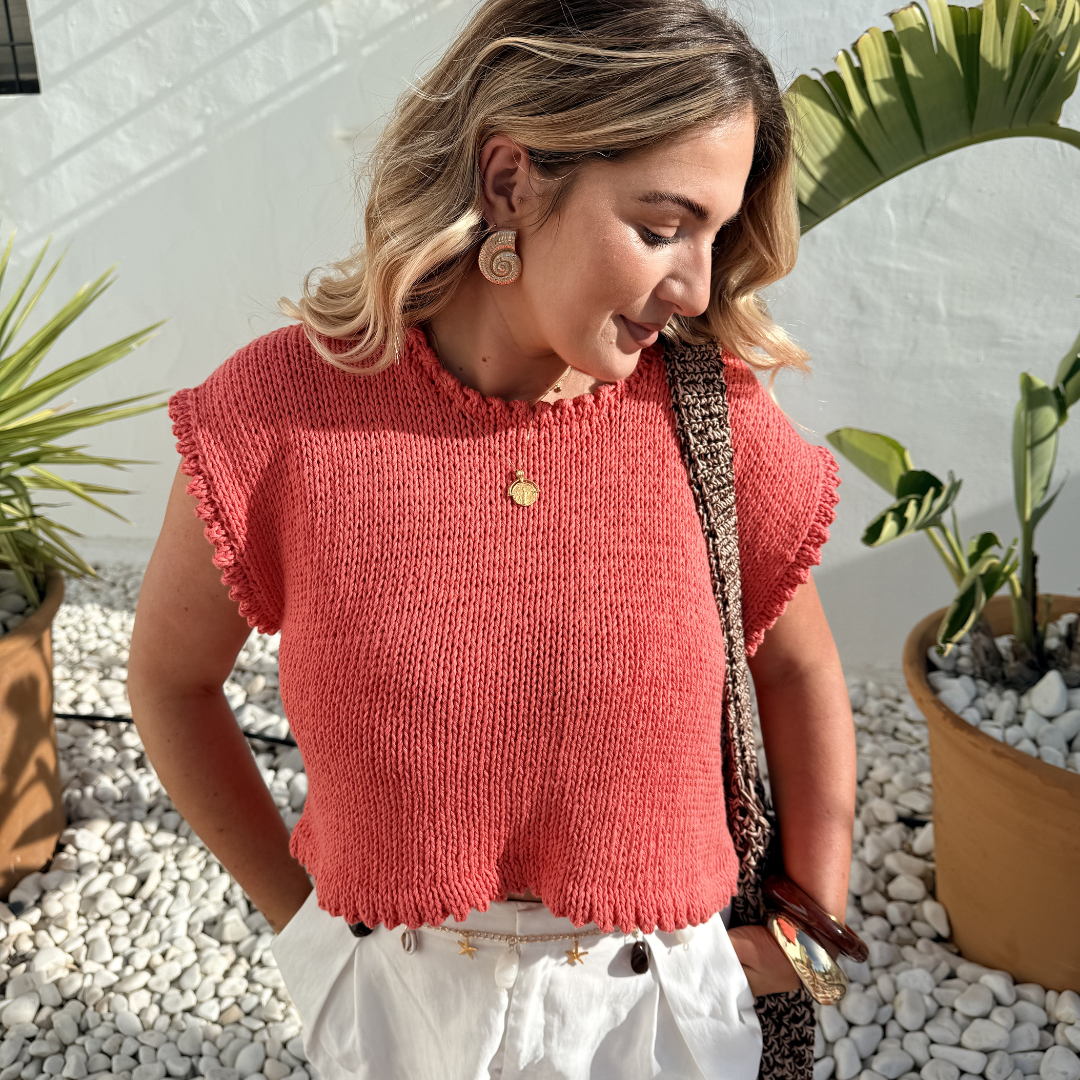 The Maddie Tee - Summer knit pattern | double knit cotton tee pattern | digital knitting pattern | intermediate level knit