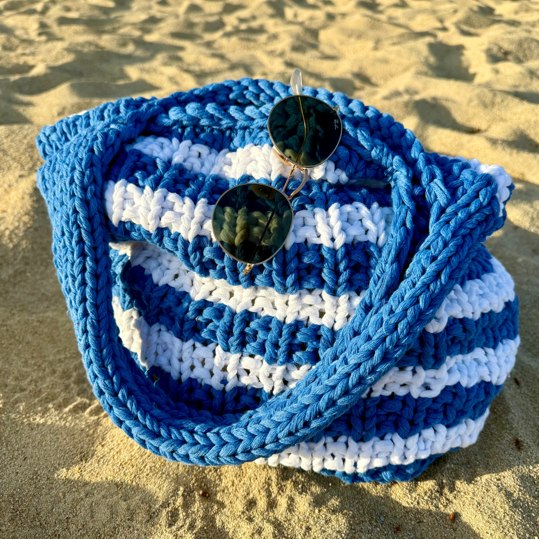 Cotton beach bag knit kit | recycled chunky cotton | beginner knitting kit | summer knit kit