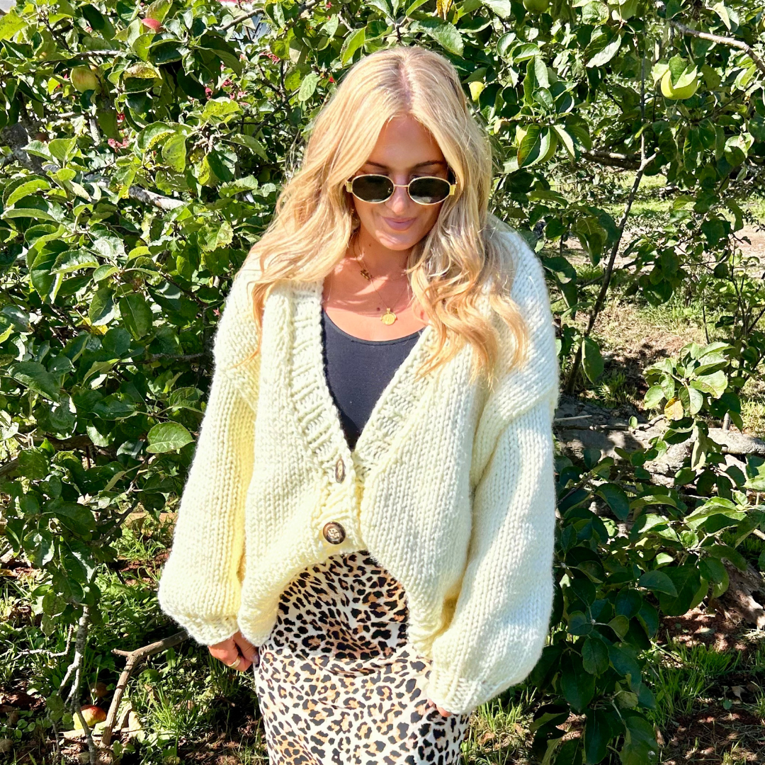 Chloe cardigan knit kit | chunk v-neck cardigan knitting kit | beginner friendly