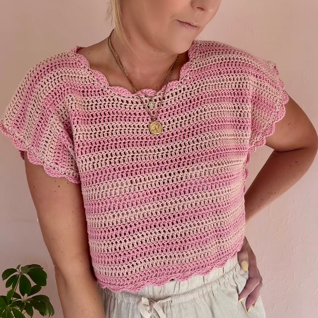 Summer crochet top | Cropped Crochet Tee | Hallie Tee | Beginner Crochet Kit