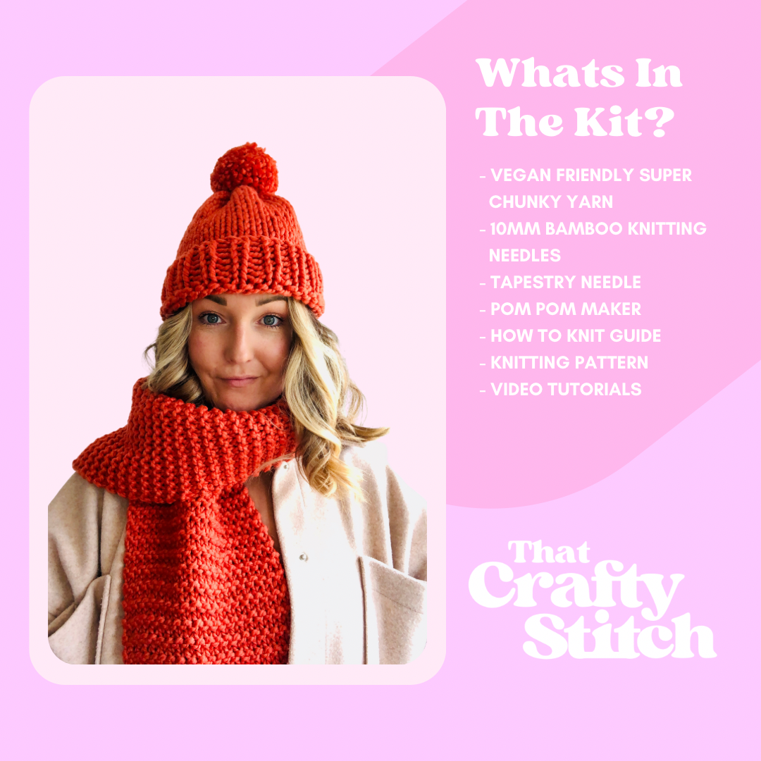 beginner hat and scarf knit kit