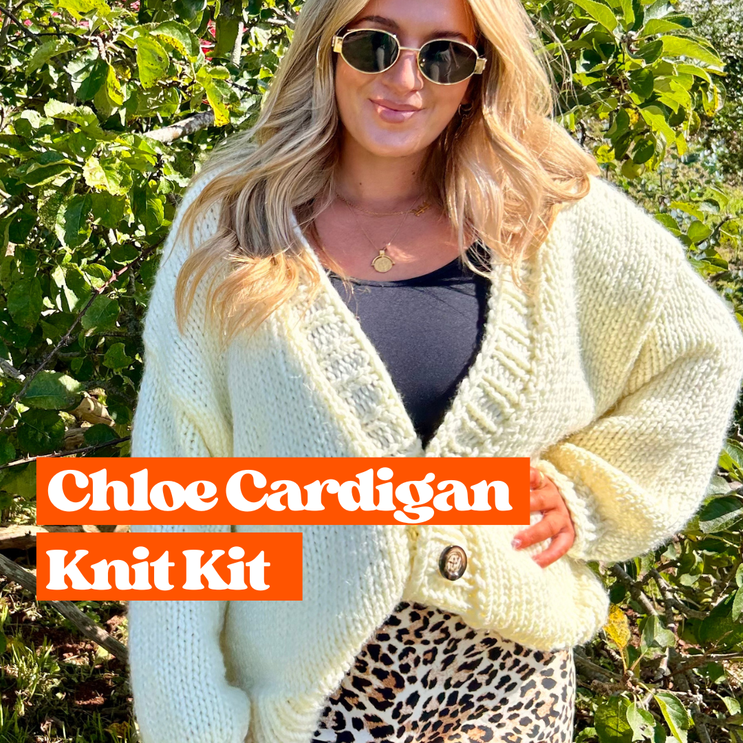 Chloe cardigan knit kit | chunk v-neck cardigan knitting kit | beginner friendly