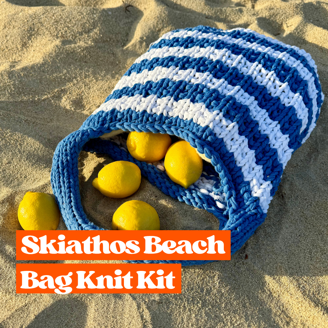 Cotton beach bag knit kit | recycled chunky cotton | beginner knitting kit | summer knit kit