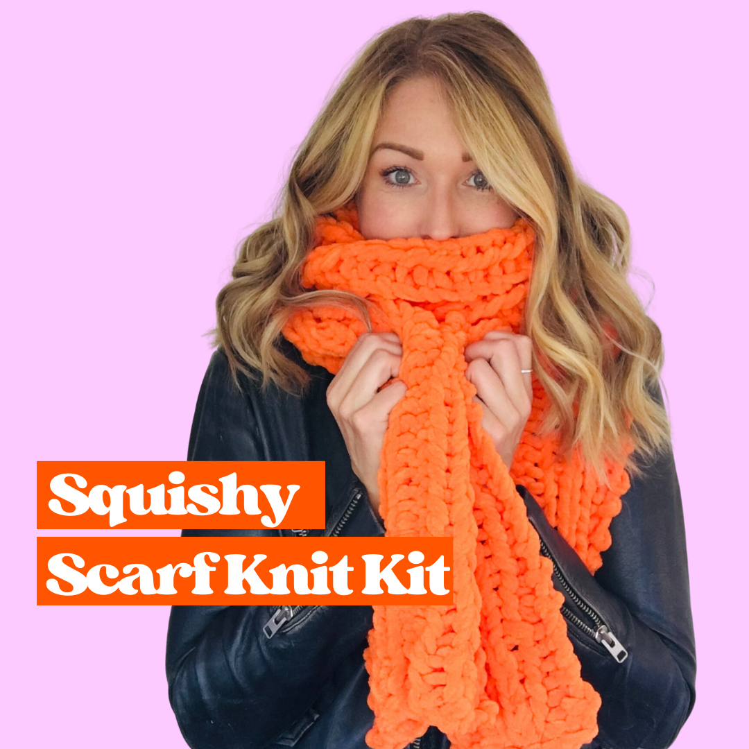 chenille scarf knitting kit - beginner friendly