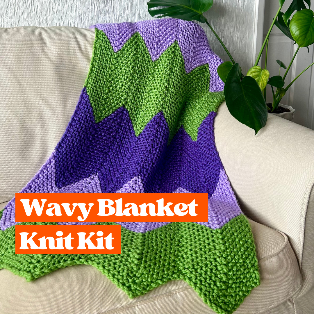Merino wool chunky wavy blanket knitting kit