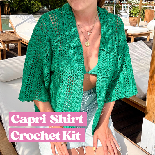 Summer crochet shirt kit | confident beginner crochet project | Capri Crochet Shirt kit
