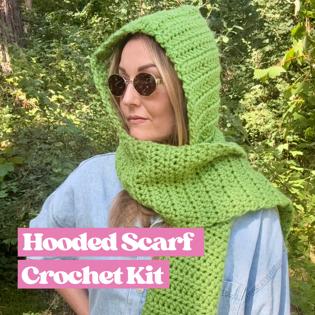 chunky crochet hooded scarf crochet kit | beginner friendly crochet kit | learn to crochet | hood scarf crochet kit