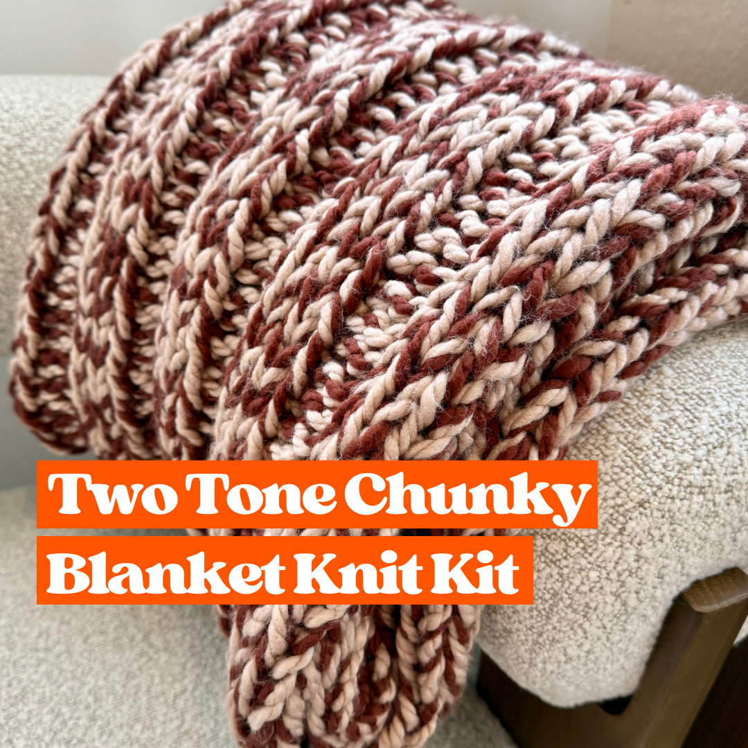Two tone chunky blanket knitting kit | blanket knit kit | beginner friendly