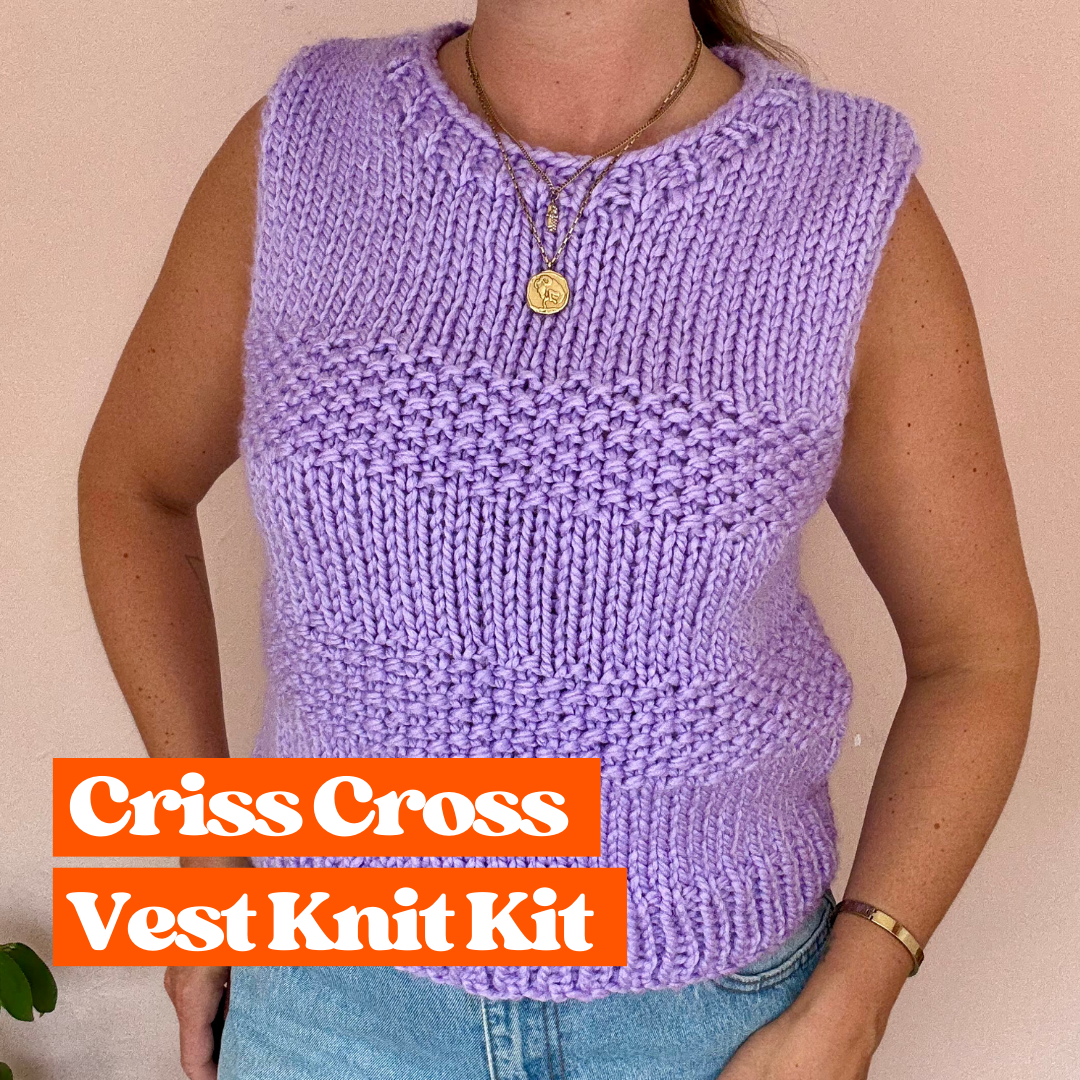 Criss Cross Vest Knitting Kit | confident beginner knitter | sweater vest knit kit