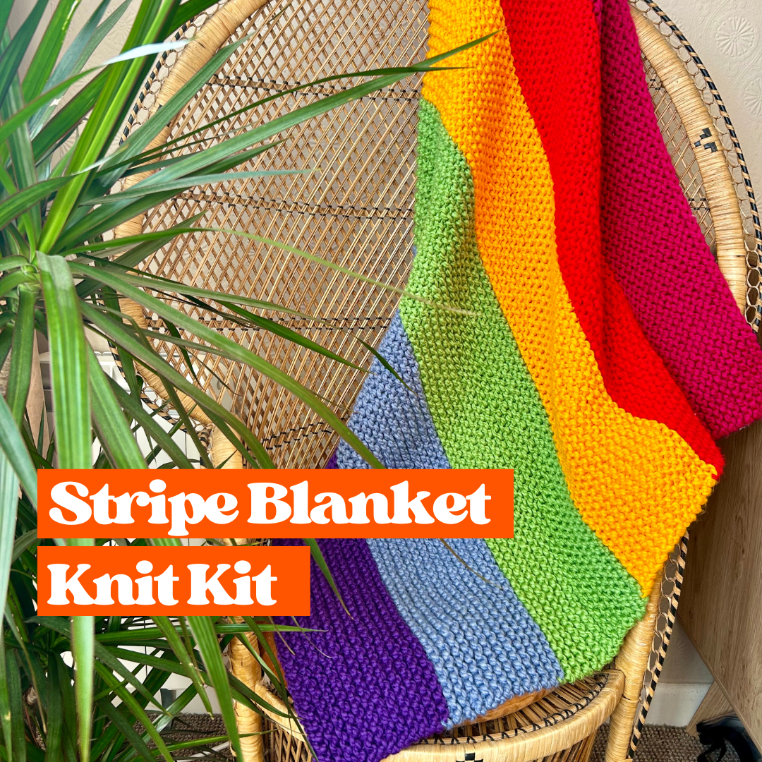 rainbow stripe blanket knitting kit - beginner friendly