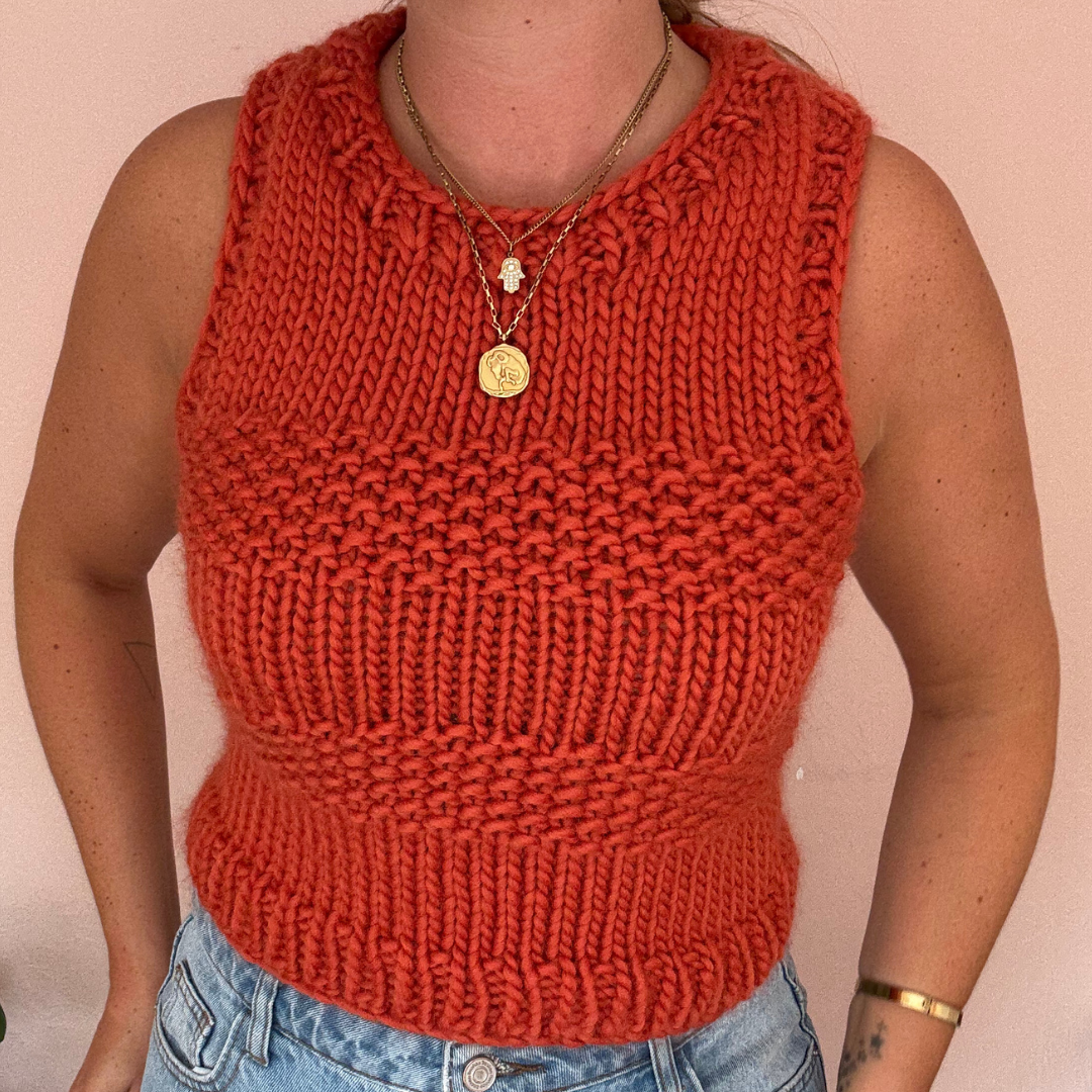 Merino criss cross sweater vest knit kit | merino wool knitting kit | confident beginner knitter | complete DIY knit kit