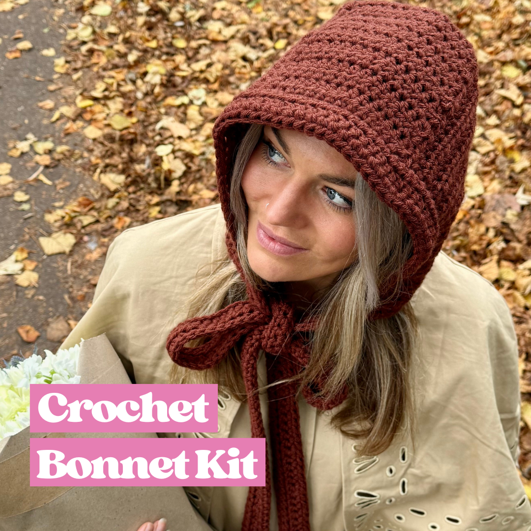 Crochet bonnet kit | beginner friendly crochet kit | complete DIY crochet kit