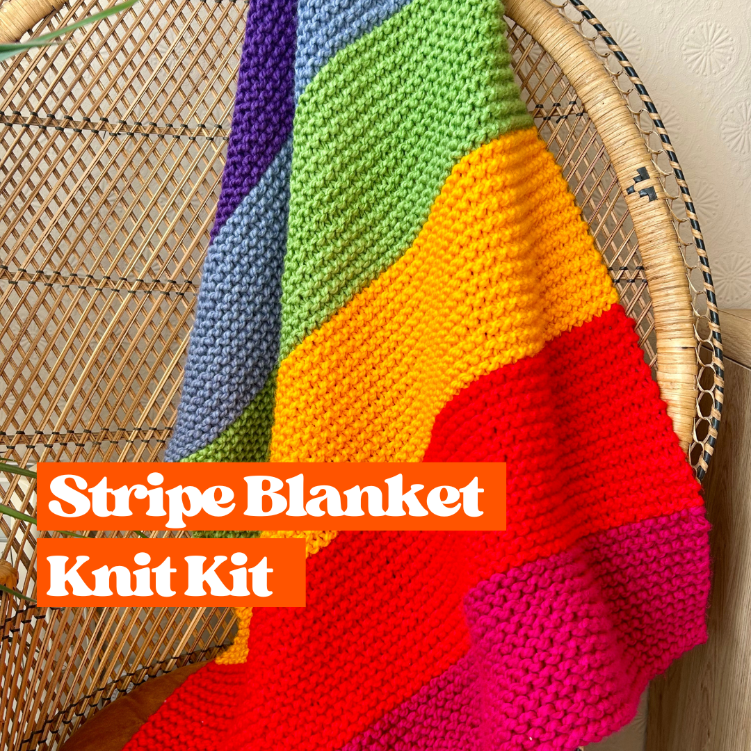 rainbow stripe blanket knitting kit - beginner friendly